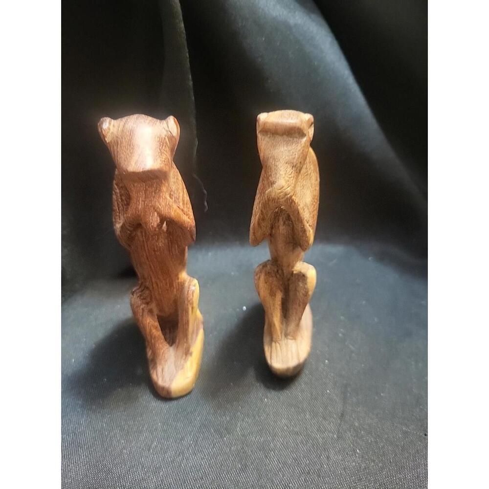 Vintage Hand Carved Wooden Monkeys